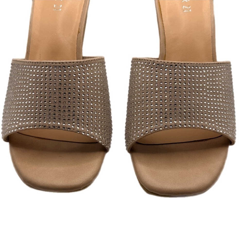 Forever 21 | Pure2 Tan Silver Rhinestone Embellished Peep Toe Heels New - Picture 4 of 12